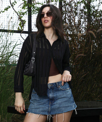 Pinacolada Women Solid Casual Black Shirt