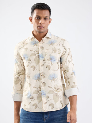 Spykar Men Printed Casual Beige Shirt