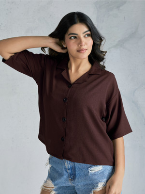 Dressberry Women Solid Casual Brown Shirt