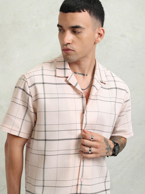 HIGHLANDER Men Checkered Casual Pink Shirt