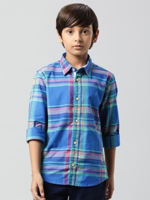 INDIAN TERRAIN Boys Checkered Casual Blue Shirt