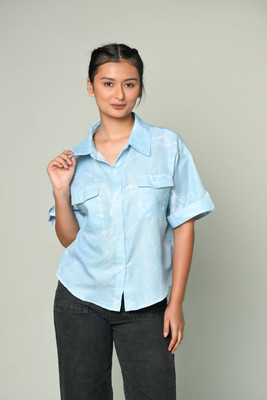 Easy Shot Women Printed Casual Blue Shirt