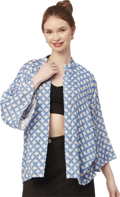 moomaya Women Printed Casual Blue, White Shirt