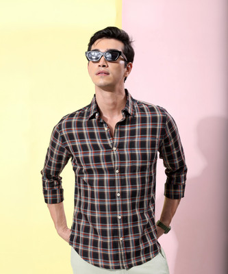 HIGHLANDER Men Checkered Casual Black Shirt