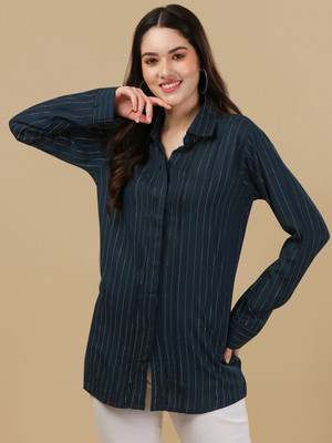 GUFRINA Women Striped Casual Dark Blue Shirt
