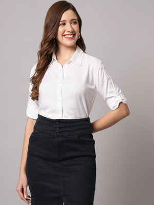 FUNDAY FASHION Women Solid Casual White Shirt