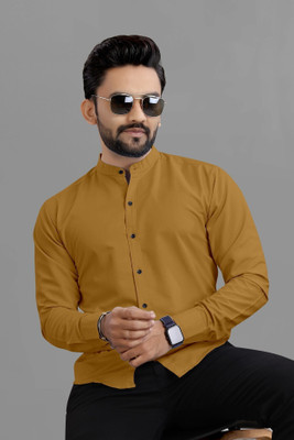 VTEXX Men Solid Formal Yellow Shirt