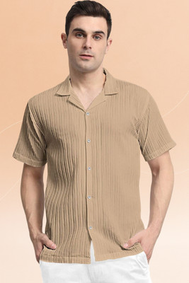 A Dearise Trend Men Self Design Casual Cream Shirt
