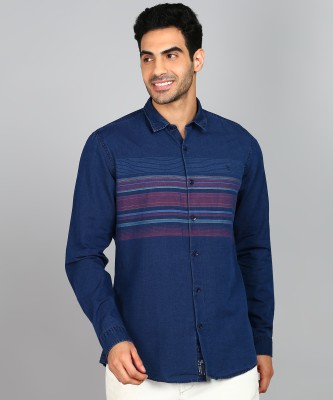 Allen Solly Men Striped Casual Dark Blue Shirt