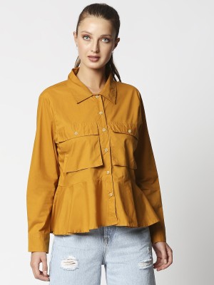 Go Sexy Women Solid Casual Yellow Shirt