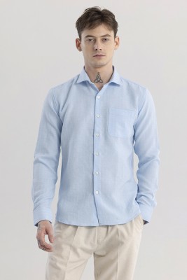 Snitch Men Self Design Casual Light Blue Shirt