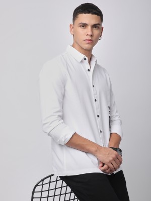 R&B Men Solid Casual White Shirt