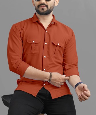 RAHUL LOOK Men Solid Casual Orange Shirt