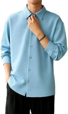SYSBELLA FASHION Men Self Design Casual Light Blue Shirt