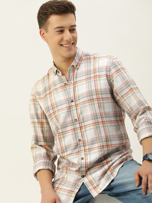 Mast & Harbour Men Checkered Casual Beige Shirt