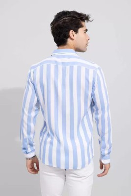 HouseOfCommon Men Solid, Striped Casual White, Grey Shirt