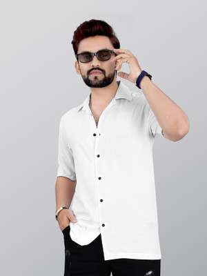 INDICLUB Men Solid Casual White Shirt