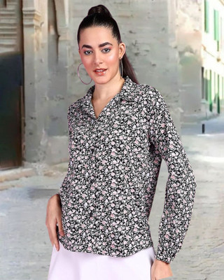 POPWINGS Women Printed Casual Black Shirt