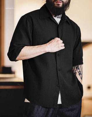 Ganesh Enterprise Men Self Design Casual Black Shirt