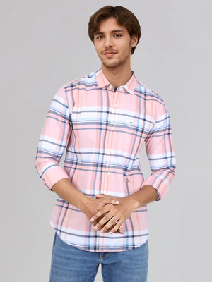 Wrangler Men Checkered Casual Pink Shirt