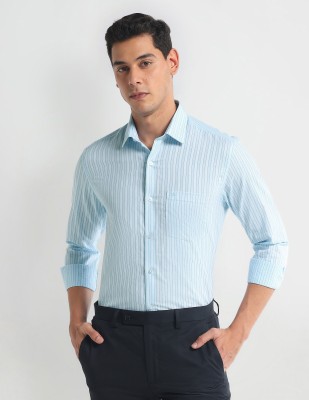 ARROW Men Striped Formal Light Blue, White Shirt