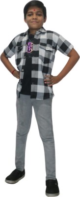 GUNJA FASHION Boys Checkered Casual Black, White Shirt