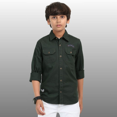 ROCKET SCIENCE Boys Solid Casual Dark Green Shirt
