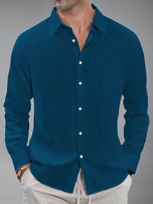 BHUVIKOO Men Solid Casual Blue Shirt