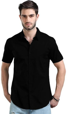 Leotude Men Solid Casual Black Shirt