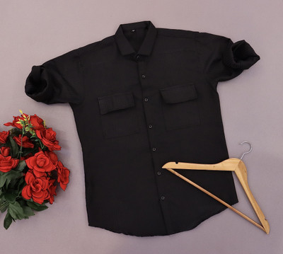 SHFASHION Men Solid Casual Black Shirt