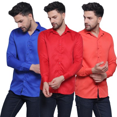 FILNECH Men Solid Casual Blue, Red, Orange Shirt(Pack of 3)