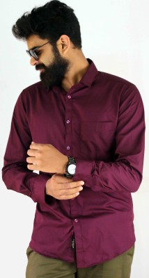 Indi Hemp Men Solid Formal Maroon Shirt