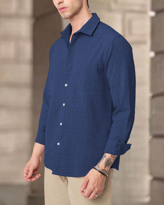 METRONAUT Men Self Design Casual Dark Blue Shirt