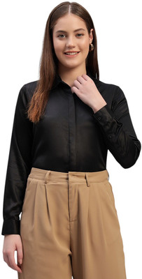 Swaz Women Solid Formal Black Shirt