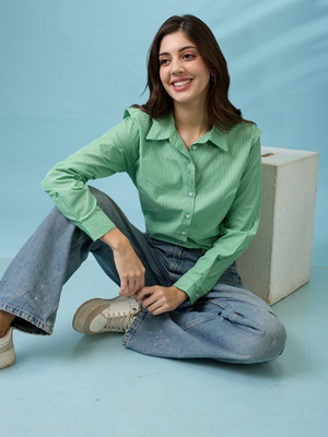 Globus Women Striped Casual Green Shirt