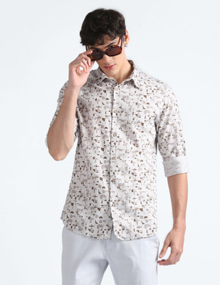 FLYING MACHINE Men Printed Casual White Shirt