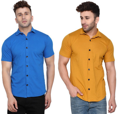 tfurnish Men Solid Casual Gold, Blue Shirt(Pack of 2)