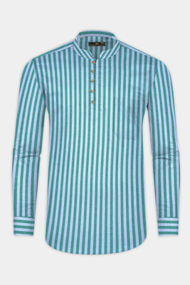 french crown Men Striped Formal Blue Shirt