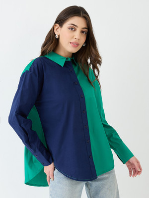 Globus Women Color Block Casual Green Shirt