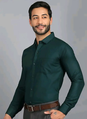 JILANI TRADERS Men Solid Party Green Shirt