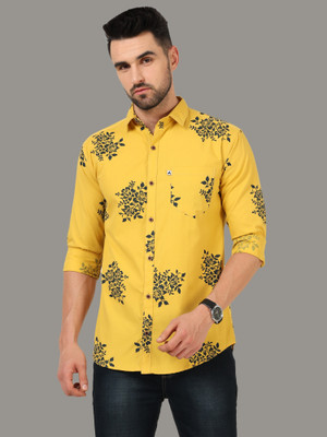 AIDAN PAUL Men Printed Casual Yellow Shirt