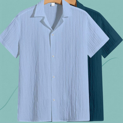 Jenil Fashion Men Self Design Casual Light Blue, Blue Shirt(Pack of 2)