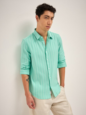 THE BEAR HOUSE Men Striped Casual Green Shirt