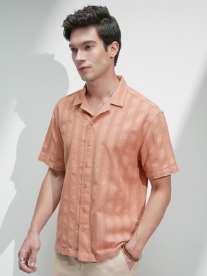 HIGHLANDER Men Self Design Casual Brown Shirt