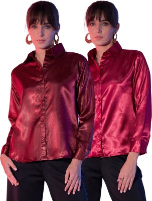 BuyNewTrend Women Solid Casual Maroon, Red Shirt(Pack of 2)