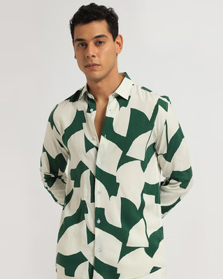 Radiance Creation Men Printed Casual White, Green Shirt