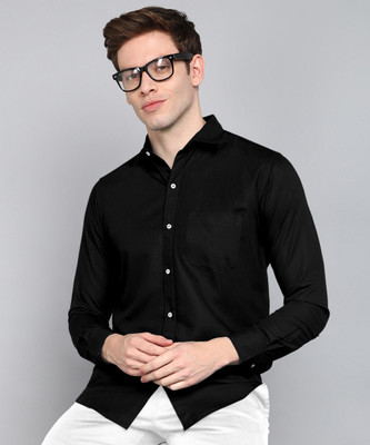 HASINI Fashion Men Solid Formal Black Shirt