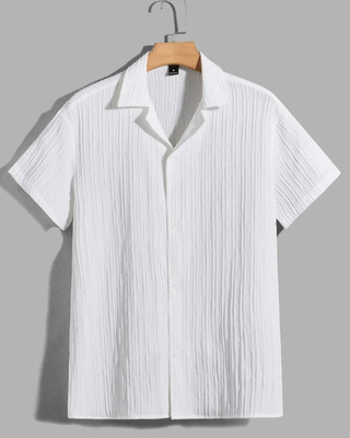Looksky Men Self Design Casual White Shirt