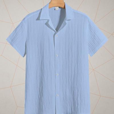 Dharamraj Fashion Men Self Design Casual Light Blue Shirt