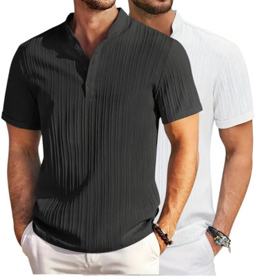 METRONAUT Men Solid Casual Black, White Shirt(Pack of 2)